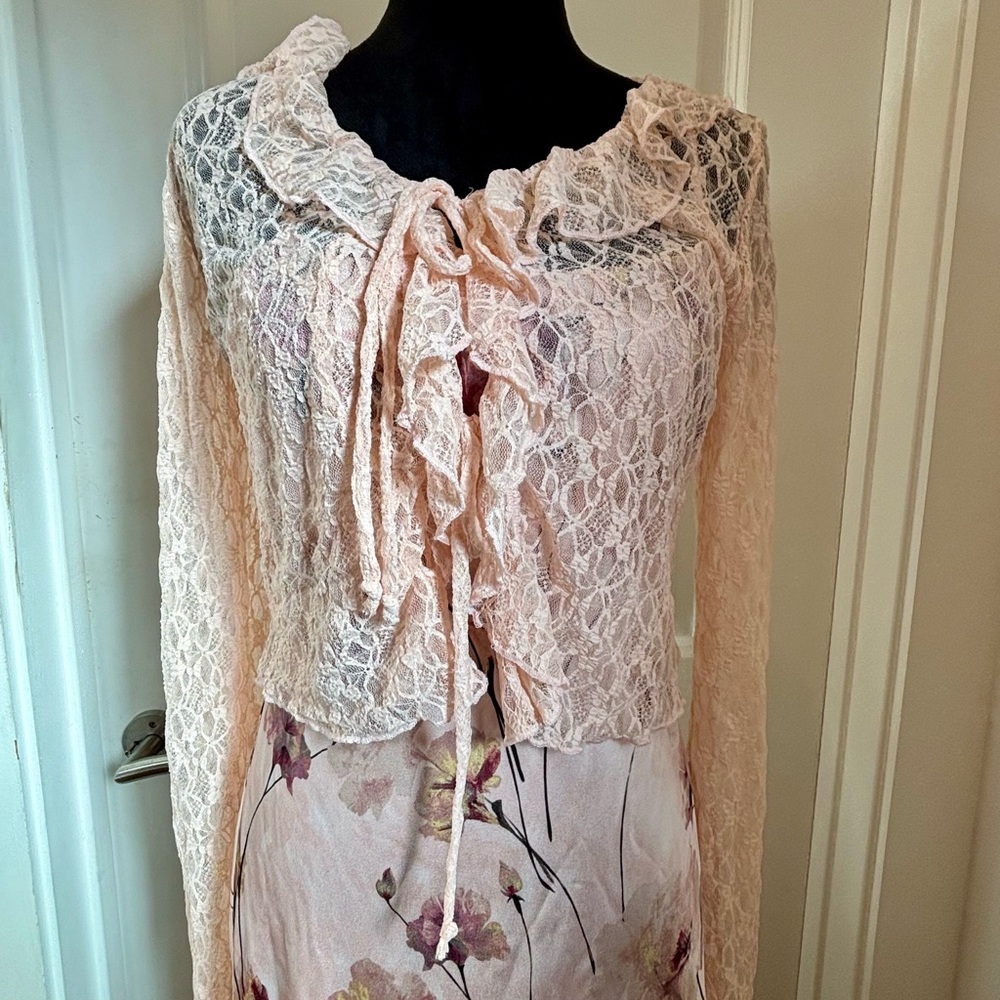 NWT Thirty Thirty Floral blush pink maxi dress with lace shrug - S - Picture 5 of 12